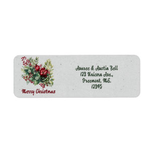 Merry Christmas Green Floral Retour Adres Label