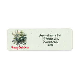 Merry Christmas Green Gloral Retour Adreslabel Etiket