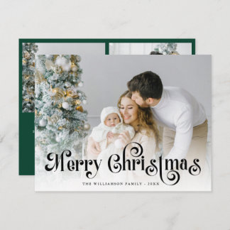 Merry Christmas Green Stylish Lettering Photo  Feestdagenkaart