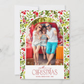Merry Christmas Greenery and Holly Photo Feestdagenkaart (Voorkant)