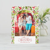 Merry Christmas Greenery and Holly Photo Feestdagenkaart (Staand voorkant)
