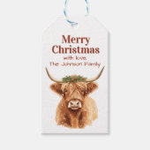 Merry Christmas Greenery Highland Miniature Cow Cadeaulabel (Voorkant)