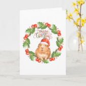 Merry Christmas Guinea Pig Greeting Card Kaart (Gele Bloem)