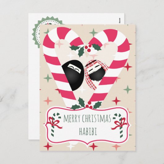 Merry Christmas Habibi Candy Cane Heart Feestdagenkaart (Voorkant / Achterkant)