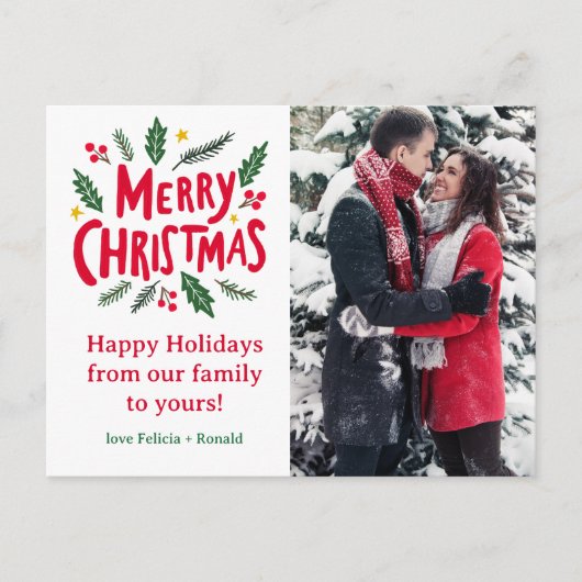 MERRY CHRISTMAS Hand-getrokken Vakantie CUSTOM FOT Briefkaart (Voorkant)