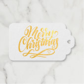 Merry Christmas Hand Lettered Brush Script Gold Cadeaulabels (Voorkant (horizontaal))