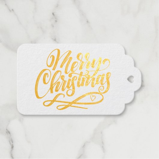 Merry Christmas Hand Lettered Brush Script Gold Cadeaulabels (Voorkant (horizontaal))