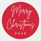 Merry Christmas handgeschreven script rood Ronde Sticker (Voorkant)