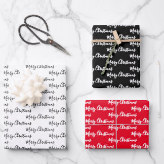 Merry Christmas  Handwriting White Black Red Inpakpapier Vel