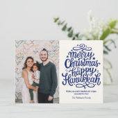 Merry Christmas Happy Hanukkah Family Photo Feestdagenkaart (Staand voorkant)