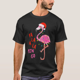 Merry Christmas Hat Santa Flamingo Light Snow Xmas T-shirt
