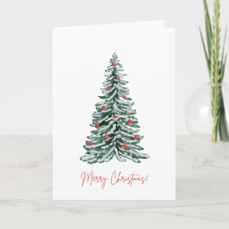 Merry Christmas Holiday Card with watercolor tree Kaart