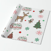 Merry Christmas Holiday Deer & Candy Cane Gift Wra Cadeaupapier (Uitgerold)