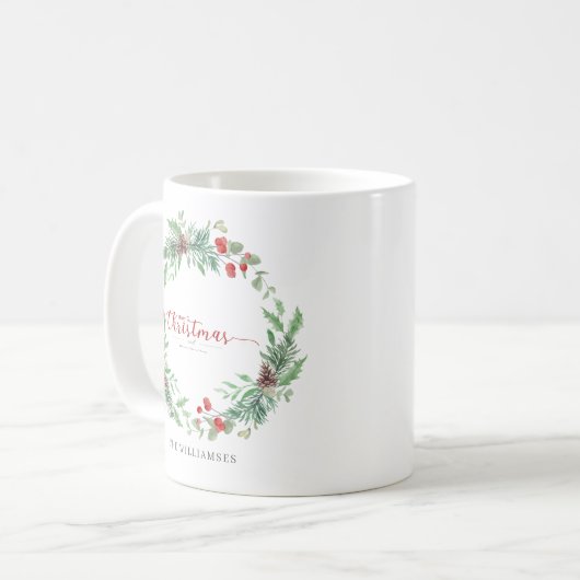 Merry Christmas Holiday Eucalypt Wreath Mug (Devant gauche)
