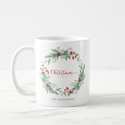 Merry Christmas Holiday Eucalypt Wreath Mug (Gauche)
