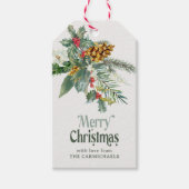 Merry Christmas Holly and Pine Bouquet Gift Label Cadeaulabel (Voorkant)