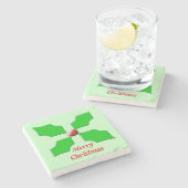 Merry Christmas Holly Custom Stone Onderzetter (Zijkant)