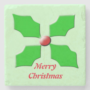 Merry Christmas Holly Custom Stone Onderzetter