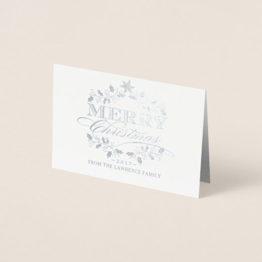 Merry Christmas Holly Krans  Typografie Folie Kaarten (Voorkant)