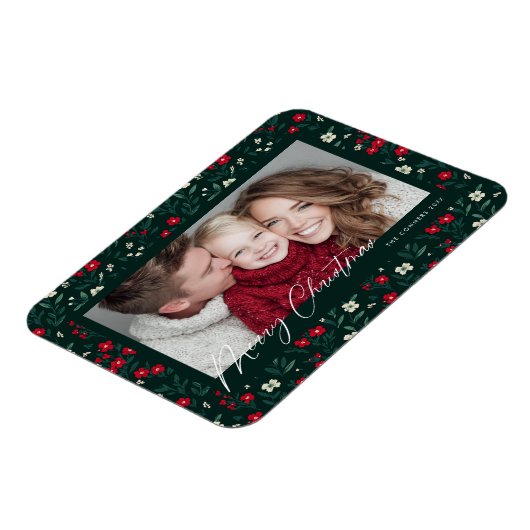 Merry Christmas Holy Berries Background Magneet (Linkerzijde)