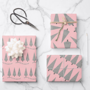Merry Christmas Houndstooth Pink Inpakpapier Vel