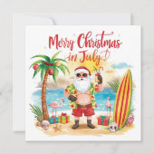 Merry Christmas in July at beach with Santa Feestdagenkaart (Voorkant)