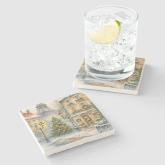 Merry Christmas in Paris Stone Coaster  Stenen Onderzetter