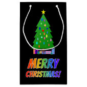 "MERRY CHRISTMAS!" in regenboogtekst + Boom, Gifts Klein Cadeauzakje (Achterkant)