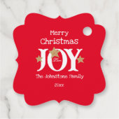 Merry Christmas Joy Script Naam Red Holiday Bedankjes Labels (Achterkant)