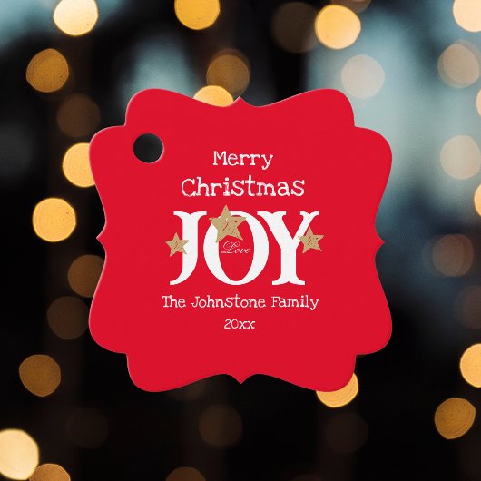 Merry Christmas Joy Script Naam Red Holiday Bedankjes Labels