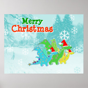Merry Christmas Kawaii Dragons Poster