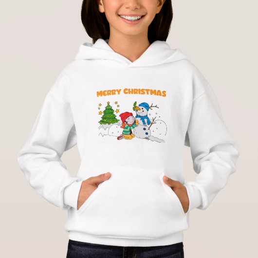 Merry Christmas Kid Building Snowman Festive T-Shi (Devant)