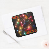 "Merry Christmas" krans w / Lights Square Sticker (Envelop)