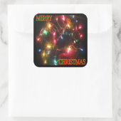 "Merry Christmas" krans w / Lights Square Sticker (Tas)