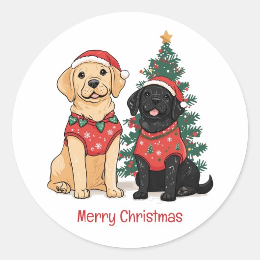 Merry Christmas Labrador Retriever Dogs Ronde Sticker (Voorkant)