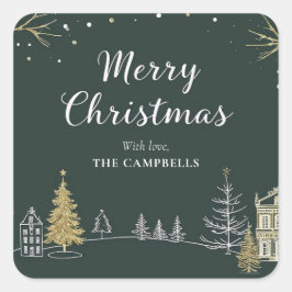 Merry Christmas Landscape Holiday Vierkante Sticker