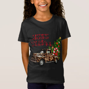 Merry Christmas Leopard Truck with Tree T-shirt