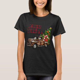 Merry Christmas Leopard Truck with Tree T-shirt