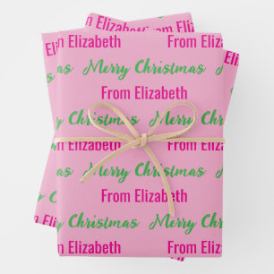 Merry Christmas Light Pink & Hot Pink Script Naam Inpakpapier Vel