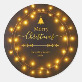 Merry Christmas Lights Krans Ontwerp Ronde Sticker