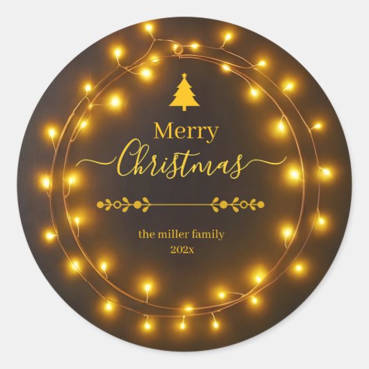 Merry Christmas Lights Krans Ontwerp Ronde Sticker (Voorkant)
