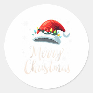 Merry Christmas Lights Red Santa Hat Xmas Family Ronde Sticker