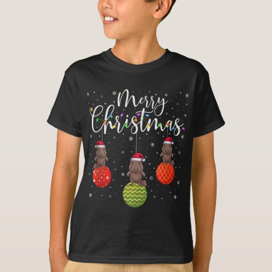 Merry Christmas Lights Santa Hat Platypus Ugly Xma T-shirt (Voorkant)