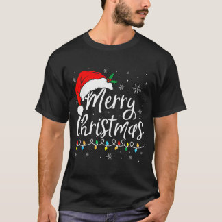 Merry Christmas Lights Santa Hat Xmas Family Match T-shirt