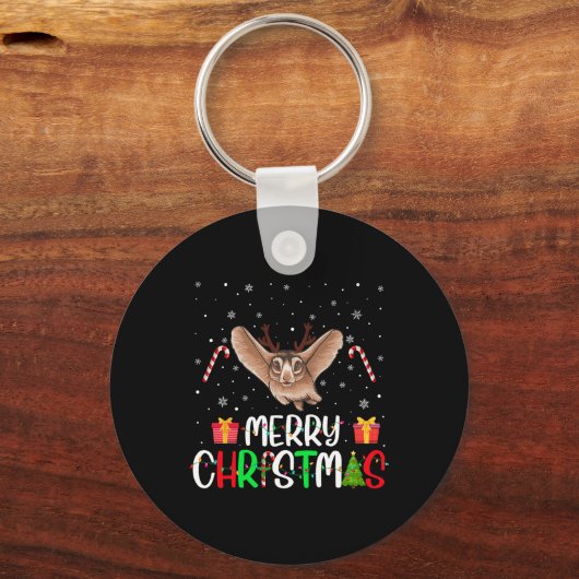 Merry Christmas Lights Sugar Glider Reindeer Pet X Sleutelhanger (Voorkant)