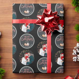 Merry Christmas Message & One Circle Foto - Zwart Cadeaupapier
