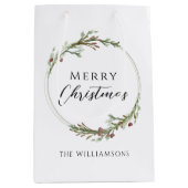 Merry Christmas Minimalist Wreath Medium Cadeauzakje (Voorkant)