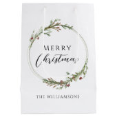 Merry Christmas Minimalist Wreath Medium Cadeauzakje (Achterkant)