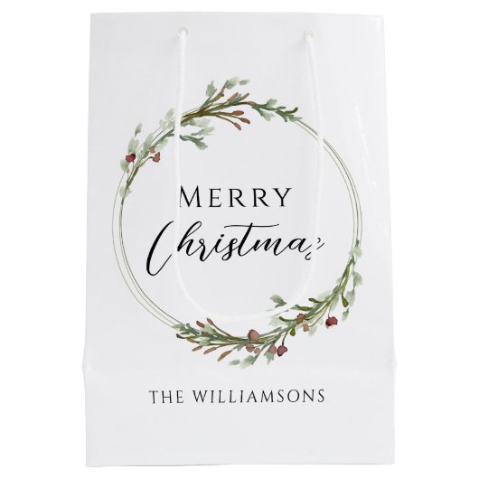 Merry Christmas Minimalist Wreath Medium Cadeauzakje (Achterkant)