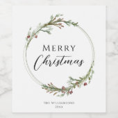 Merry Christmas Minimalist Wreath Wijn Etiket (Enkel label)